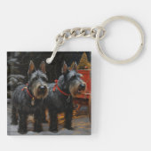 Scottish Terrier Snowy Sleigh Weihnachtsdekor Schlüsselanhänger (Rückseite)