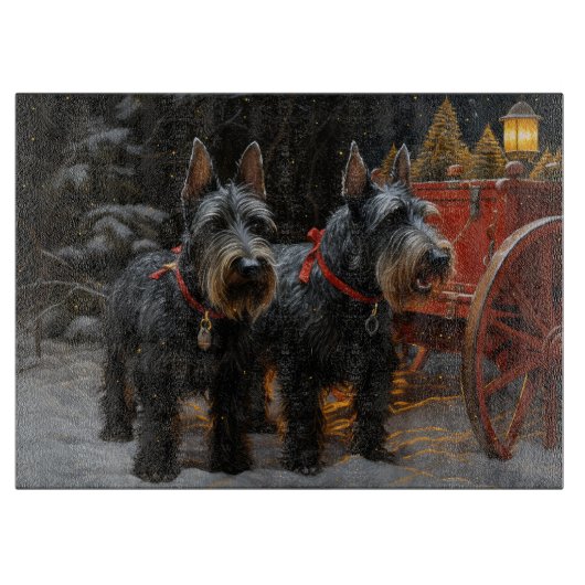 Scottish Terrier Snowy Sleigh Weihnachtsdekor Schneidebrett (Vorderseite)