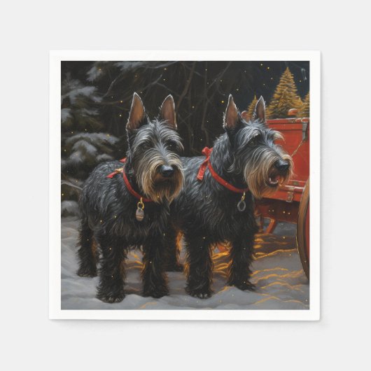 Scottish Terrier Snowy Sleigh Weihnachtsdekor Serviette (Vorderseite)