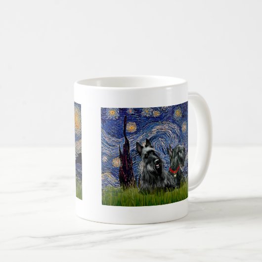 Scottish Terrier (two blk) - Starry Night Kaffeetasse (VorderseiteRechts)