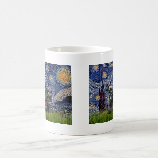 Scottish Terrier (two blk) - Starry Night Kaffeetasse (Mittel)