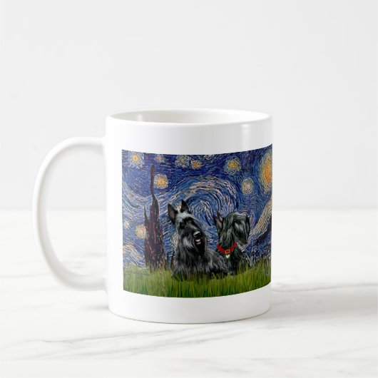 Scottish Terrier (two blk) - Starry Night Kaffeetasse (Links)