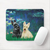 Scottish Terrier (two-BW) - Lilies 5 Mousepad (Mit Mouse)