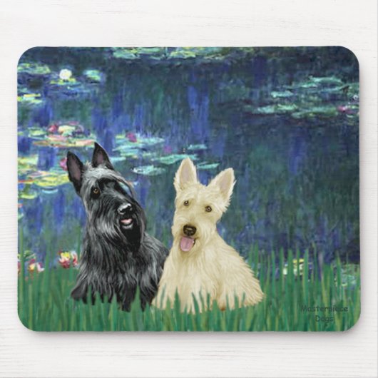 Scottish Terrier (two-BW) - Lilies 5 Mousepad (Vorne)