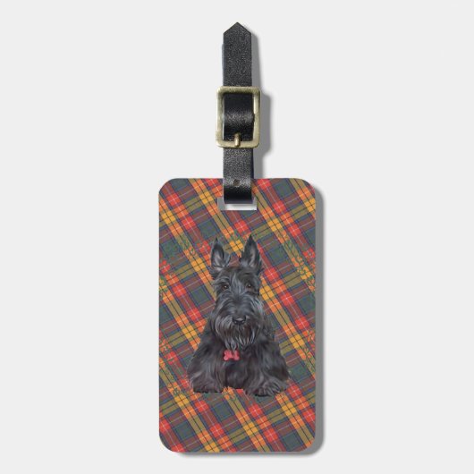 Scottish Terrier über Tartan Gepäckanhänger (Vorderseite vertikal)
