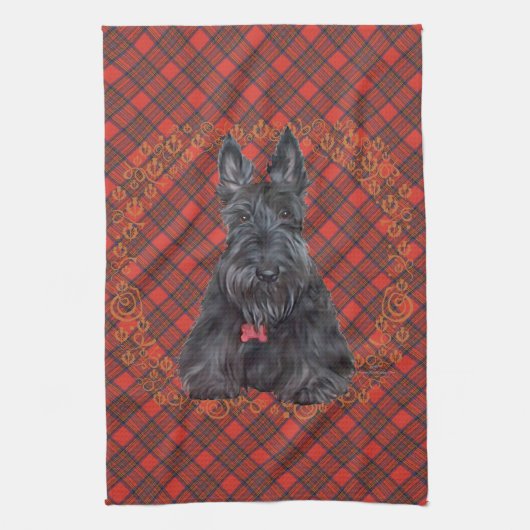 Scottish Terrier über Tartan Geschirrtuch (Vertikal)