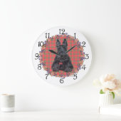 Scottish Terrier über Tartan Große Wanduhr (Zuhause)