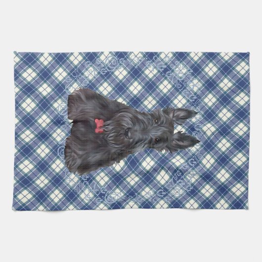 Scottish Terrier über Tartan Handtuch (Horizontal)