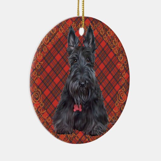 Scottish Terrier über Tartan Keramikornament (Rechts)
