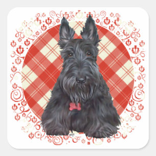 Scottish Terrier über Tartan Quadratischer Aufkleber