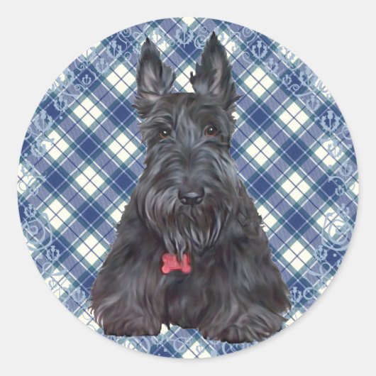 Scottish Terrier über Tartan Runder Aufkleber (Vorderseite)
