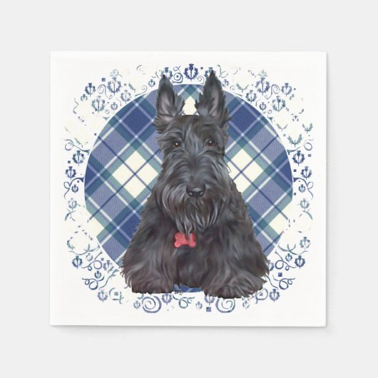 Scottish Terrier über Tartan Serviette (Vorderseite)