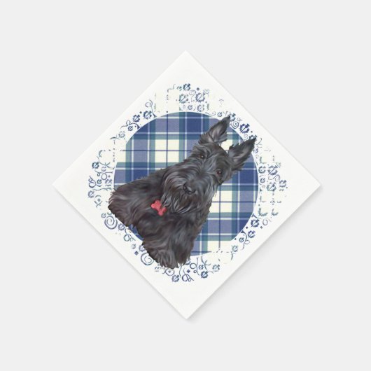 Scottish Terrier über Tartan Serviette (Ecke)