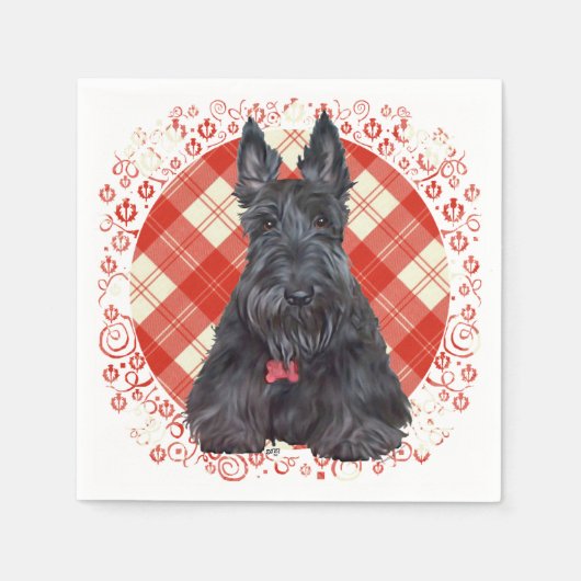 Scottish Terrier über Tartan Serviette (Vorderseite)