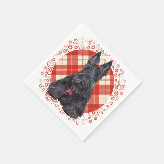 Scottish Terrier über Tartan Serviette (Ecke)