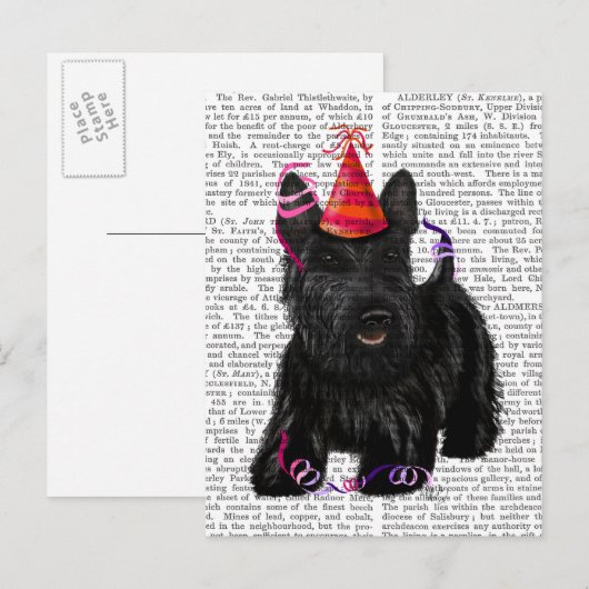 Scottish Terrier und Party Hat Postkarte (Vorne/Hinten)