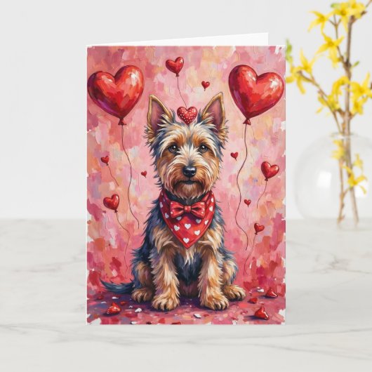 Scottish Terrier Valentine Dog Sitting with Hearts Karte (Gelbe Blume)