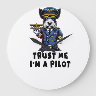 Scottish Terrier Vertrau Mir Ich Bin Ein Pilot Große Wanduhr