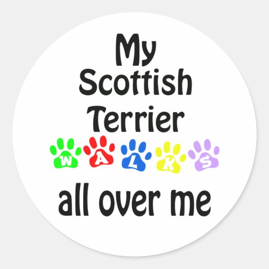 Scottish Terrier Walks Design Runder Aufkleber (Vorderseite)
