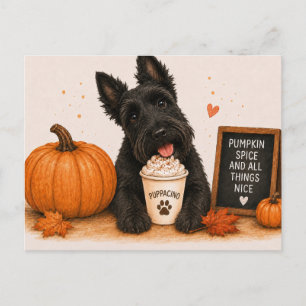 Scottish Terrier Warm Pumpkin Spice Puppaccino Postkarte