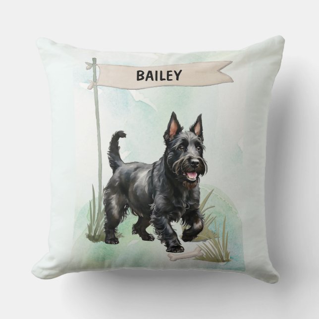 Scottish Terrier Watercolor Personalized Dog Kissen (Vorderseite)