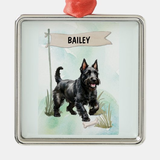 Scottish Terrier Watercolor Personalized Dog Ornament Aus Metall (Vorne)