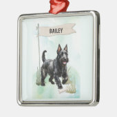 Scottish Terrier Watercolor Personalized Dog Ornament Aus Metall (Links)