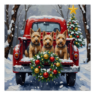 Scottish Terrier Weihnachten Roter LKW Urlaub Poster
