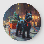 Scottish Terrier Weihnachtsfeiersaison Große Wanduhr (Vorderseite)