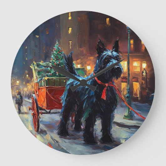 Scottish Terrier Weihnachtsfeiersaison Große Wanduhr (Vorderseite)