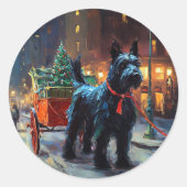 Scottish Terrier Weihnachtsfeiersaison Runder Aufkleber (Vorderseite)