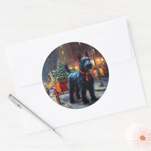 Scottish Terrier Weihnachtsfeiersaison Runder Aufkleber (Umschlag)