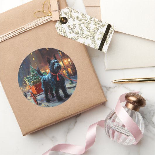 Scottish Terrier Weihnachtsfeiersaison Runder Aufkleber (Schenken)