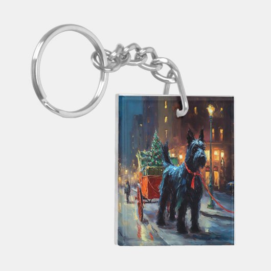 Scottish Terrier Weihnachtsfeiersaison Schlüsselanhänger (Vorderseite links)