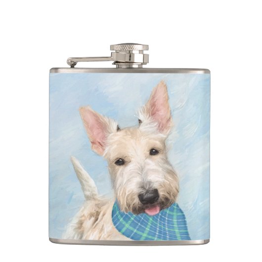Scottish Terrier Wheaten Dog Malerei Original Art Flachmann (Vorderseite)