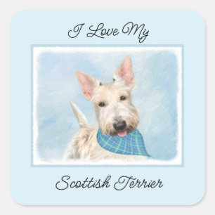 Scottish Terrier Wheaten Dog Malerei Original Art Quadratischer Aufkleber