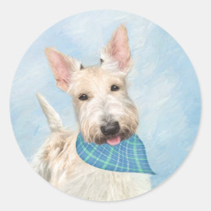 Scottish Terrier Wheaten Dog Malerei Original Art Runder Aufkleber