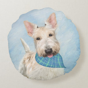 Scottish Terrier Wheaten Dog Malerei Original Art Rundes Kissen