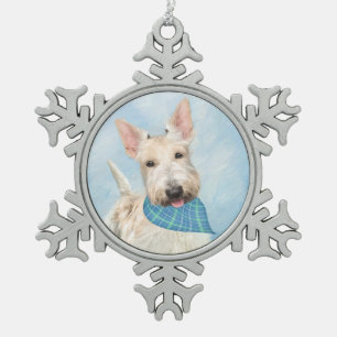 Scottish Terrier Wheaten Dog Malerei Original Art Schneeflocken Zinn-Ornament