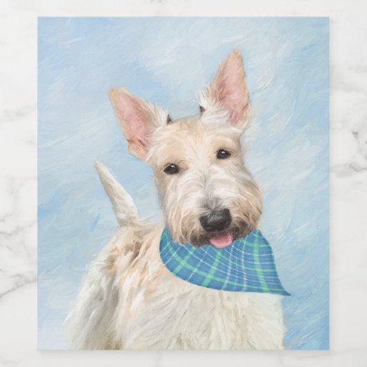 Scottish Terrier Wheaten Dog Malerei Original Art Weinetikett (Einzelnes Label)
