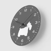 Scottish Terrier White Scottie Dog Silhouette Runde Wanduhr (Winkel)