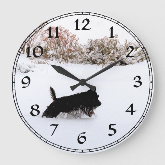Scottish Terrier Winter Clock Große Wanduhr (Vorderseite)