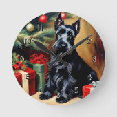 Scottish Terrier zu Weihnachten Runde Wanduhr (Vorderseite)