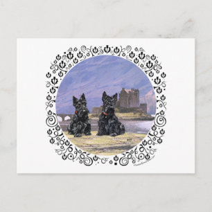 Scottish Terriers auf Eilean Donan Castle Postkarte