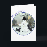 Scottish Terriers Build a Snowman Feiertagskarte<br><div class="desc">Weihnachten Scottish Terrier Design aus meinem Original-Kunstwerk und verfügbar auf Kleidung, Neuheit und Geschenkartikel für sich selbst oder für die besondere schottische Terrier Person, die Sie kennen! Ein anderes Produkt gewollt? Klicken Sie einfach auf die Produktseite und klicken Sie auf Dieses Design in ein anderes Produkt übertragen und wählen Sie...</div>
