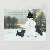 Scottish Terriers Build a Snowman Postkarte (Vorderseite)