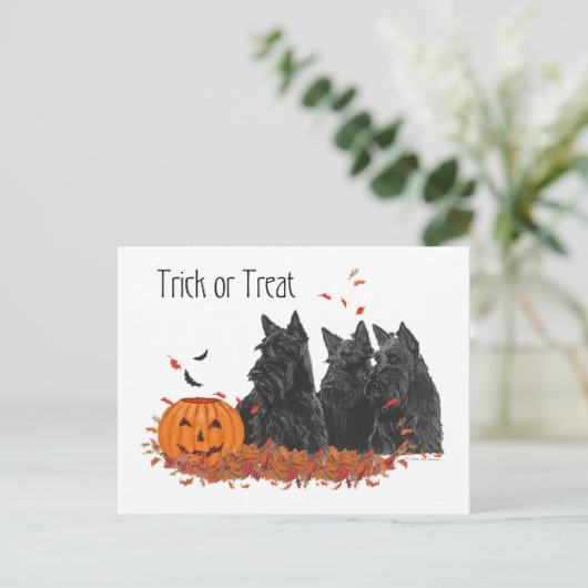 Scottish Terriers Halloween Postkarte (Stehend Vorderseite)