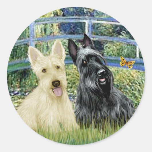 Scottish Terriers (Two-BW) - Bridge Runder Aufkleber (Vorderseite)