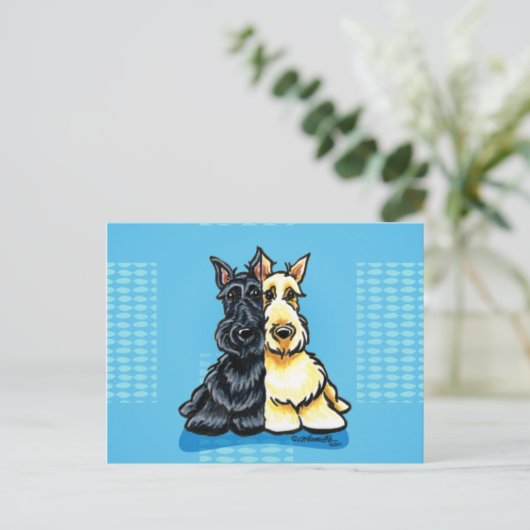 Scottish Terriers Two Postkarte (Stehend Vorderseite)