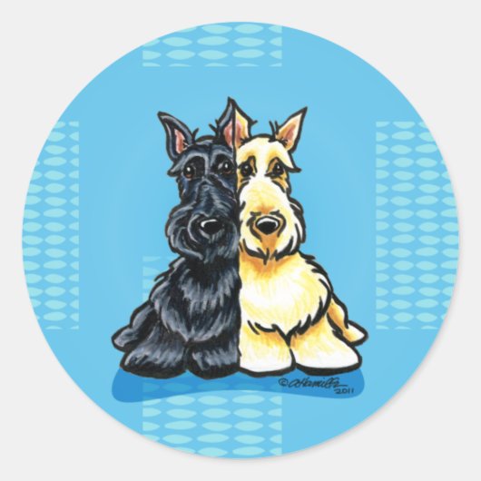 Scottish Terriers Two Runder Aufkleber (Vorderseite)